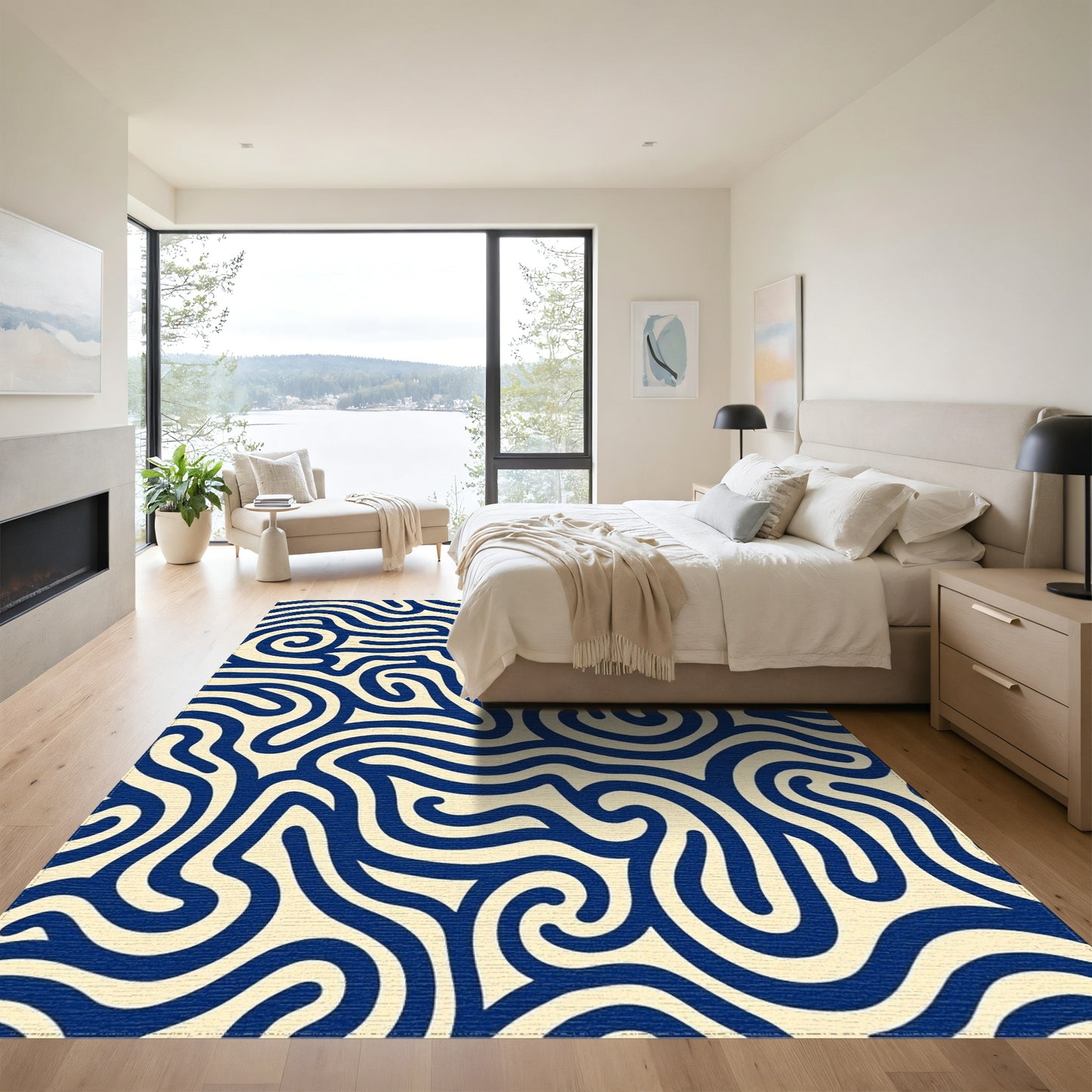 Navy Wavy Curl Fluid Rug