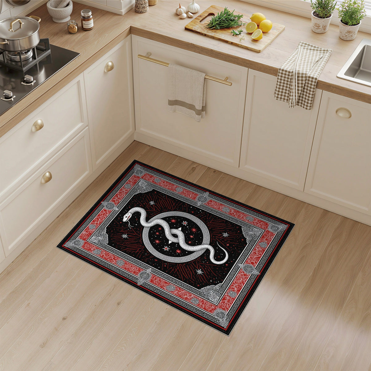 Mystic Serpent Black White Area Rug