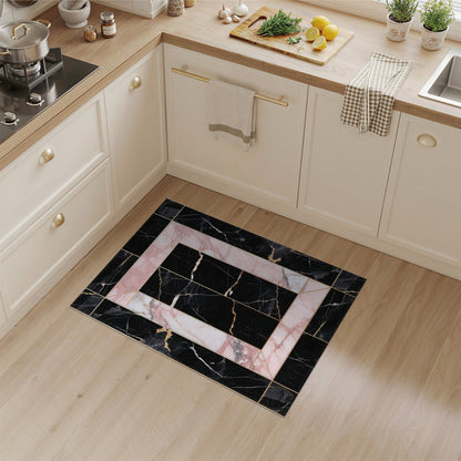 Pink Marble Geometric Frame Area Rug
