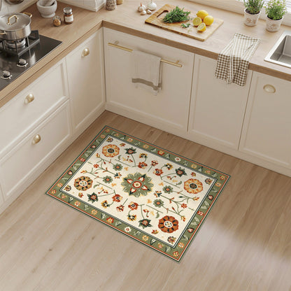 Green Sage Green Vintage Floral Area Rug