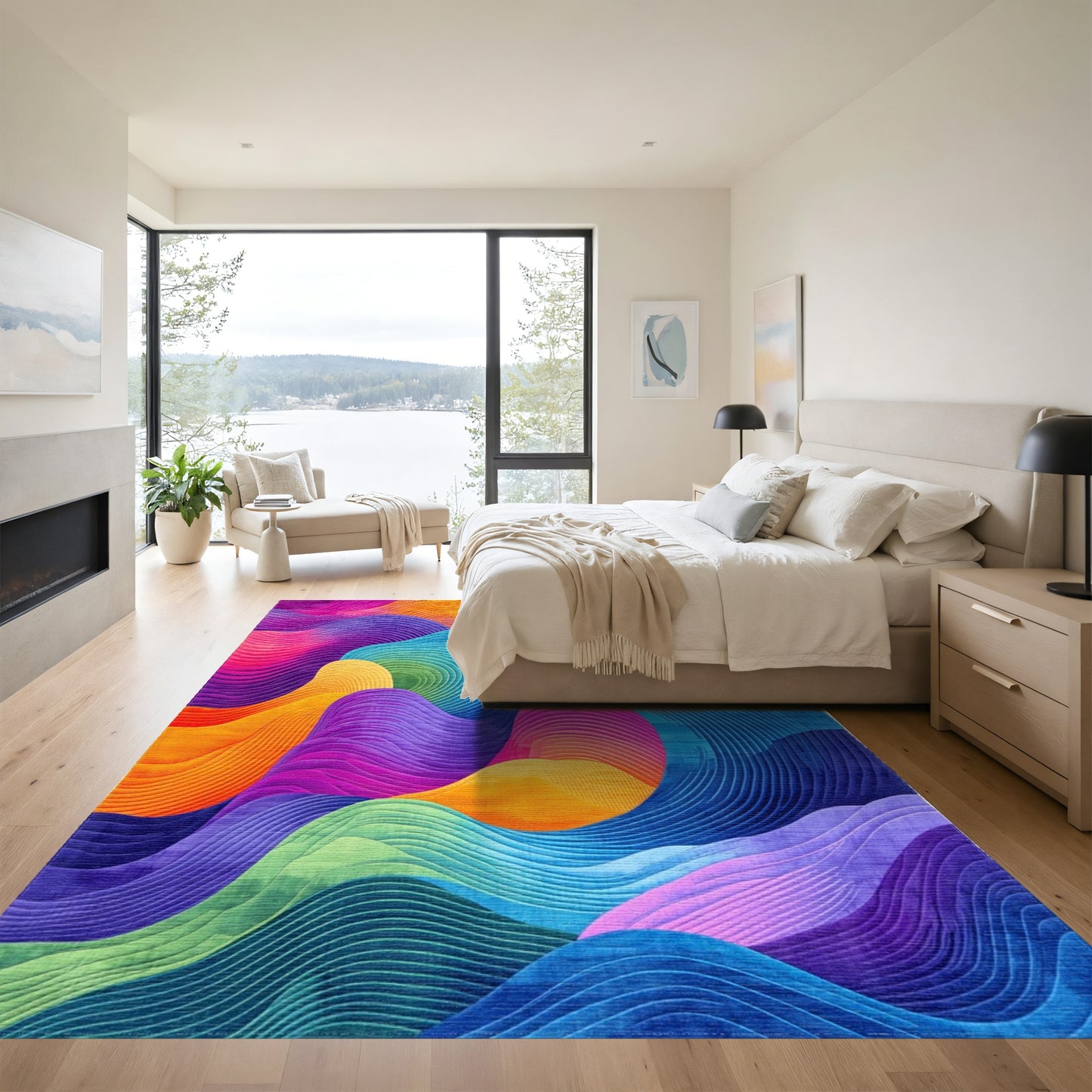 Vibrant Wavy Multicolor Rug