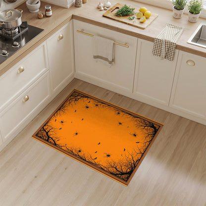 Orange Halloween Spider Bat Washable Area Rug