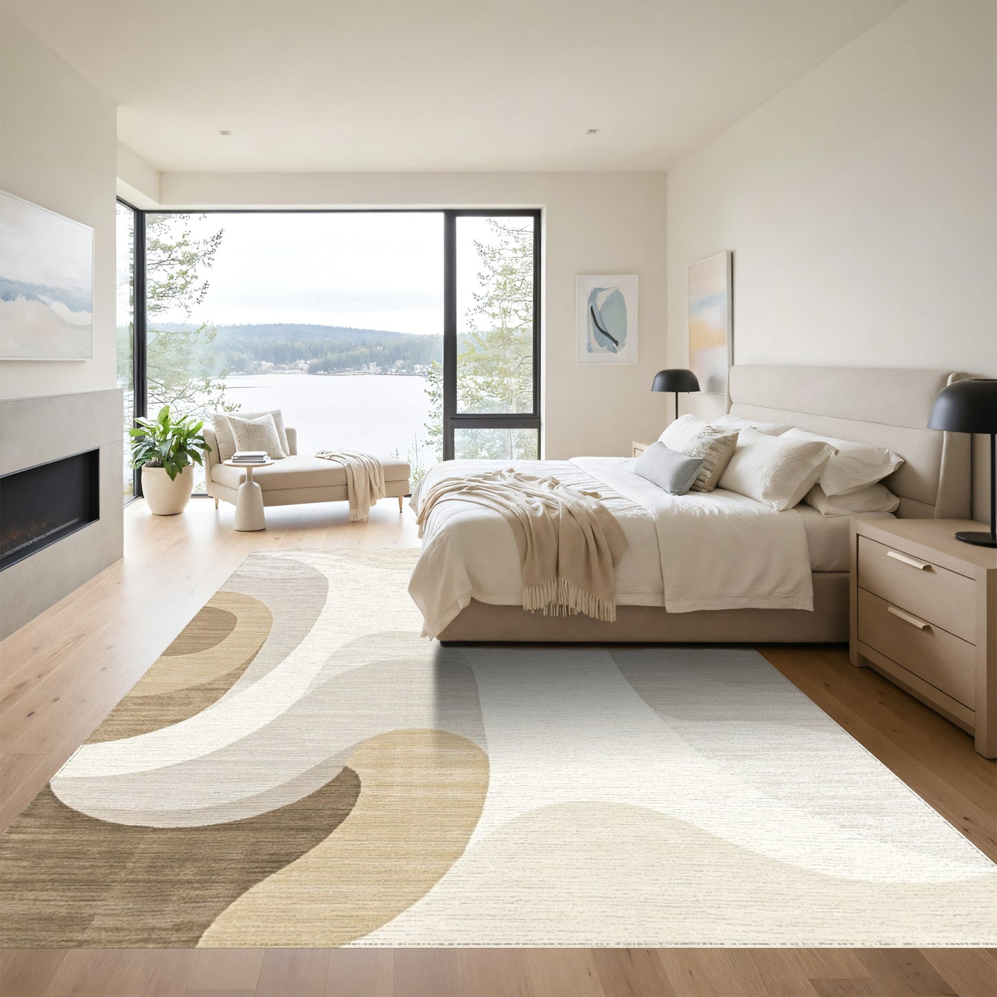 Cream Beige Wavy Curves Rug