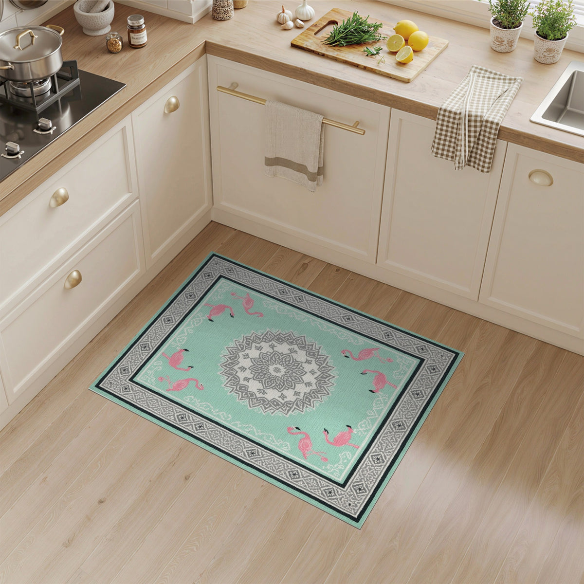 Flamingo Teal Mandala Area Rug