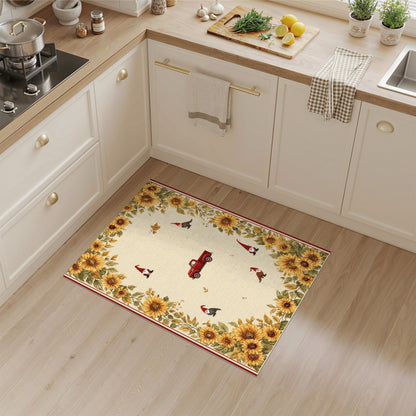 Sunflower Gnome Red Truck Beige Area Rug