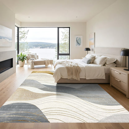 Gold Gray Wavy Abstract Rug