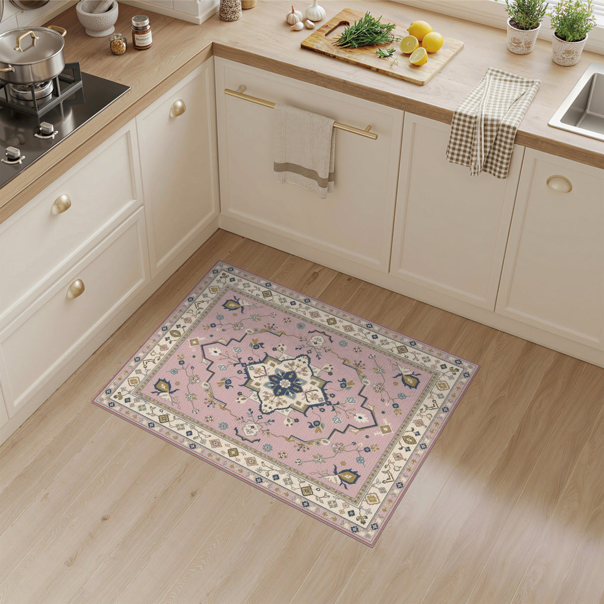 Blush Pink Floral Vintage Area Rug