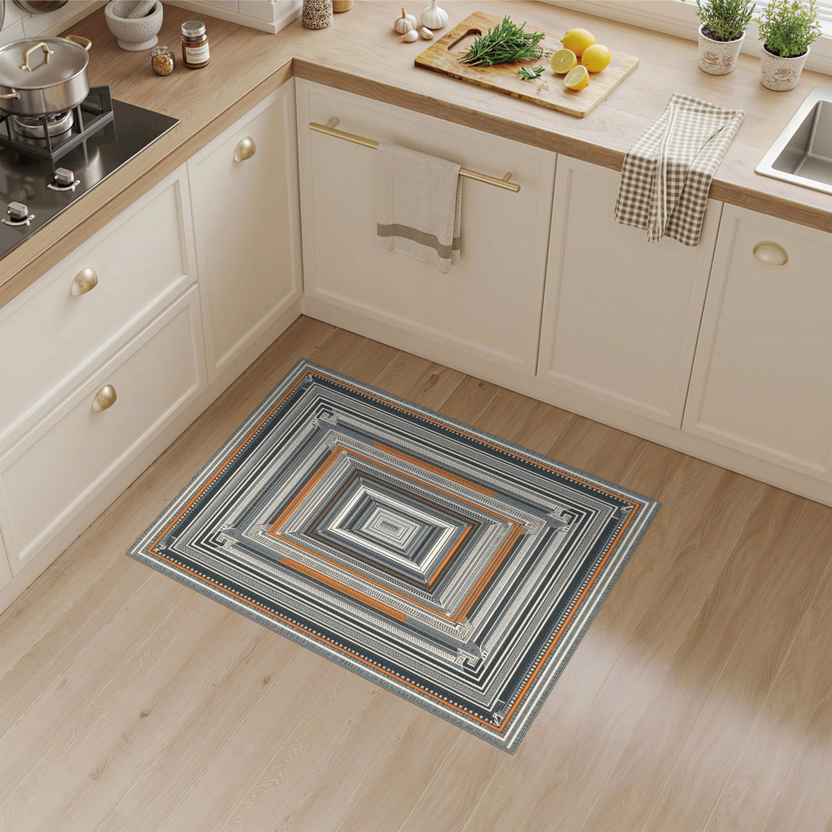 Geometric Tunnel Black White Area Rug