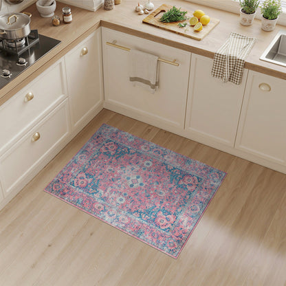 Pink Distressed Vintage Pink Floral Distressed Vintage Area Rug