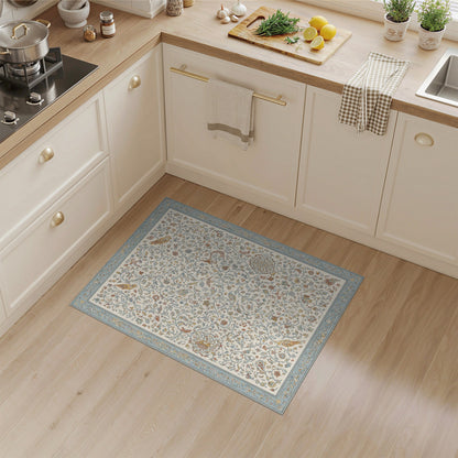 Blue Teal Floral Persian Area Rug with Birds