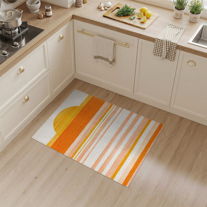 Orange Sunset Striped Washable Area Rug