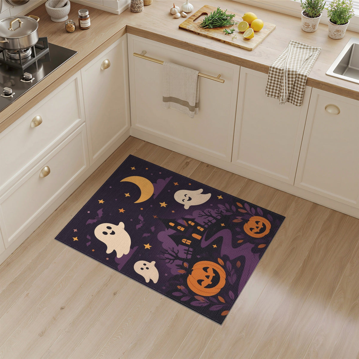 Cute Halloween Ghosts Pumpkins Purple Area Rug