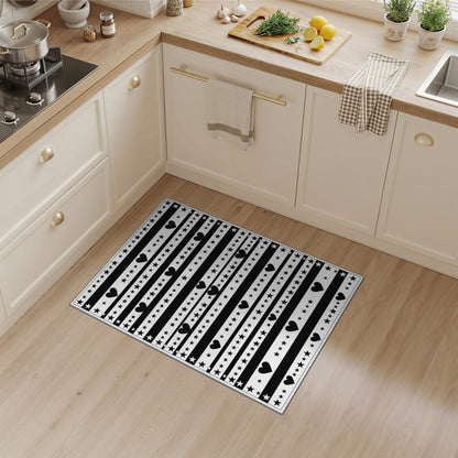 Black White Heart Star Striped Area Rug