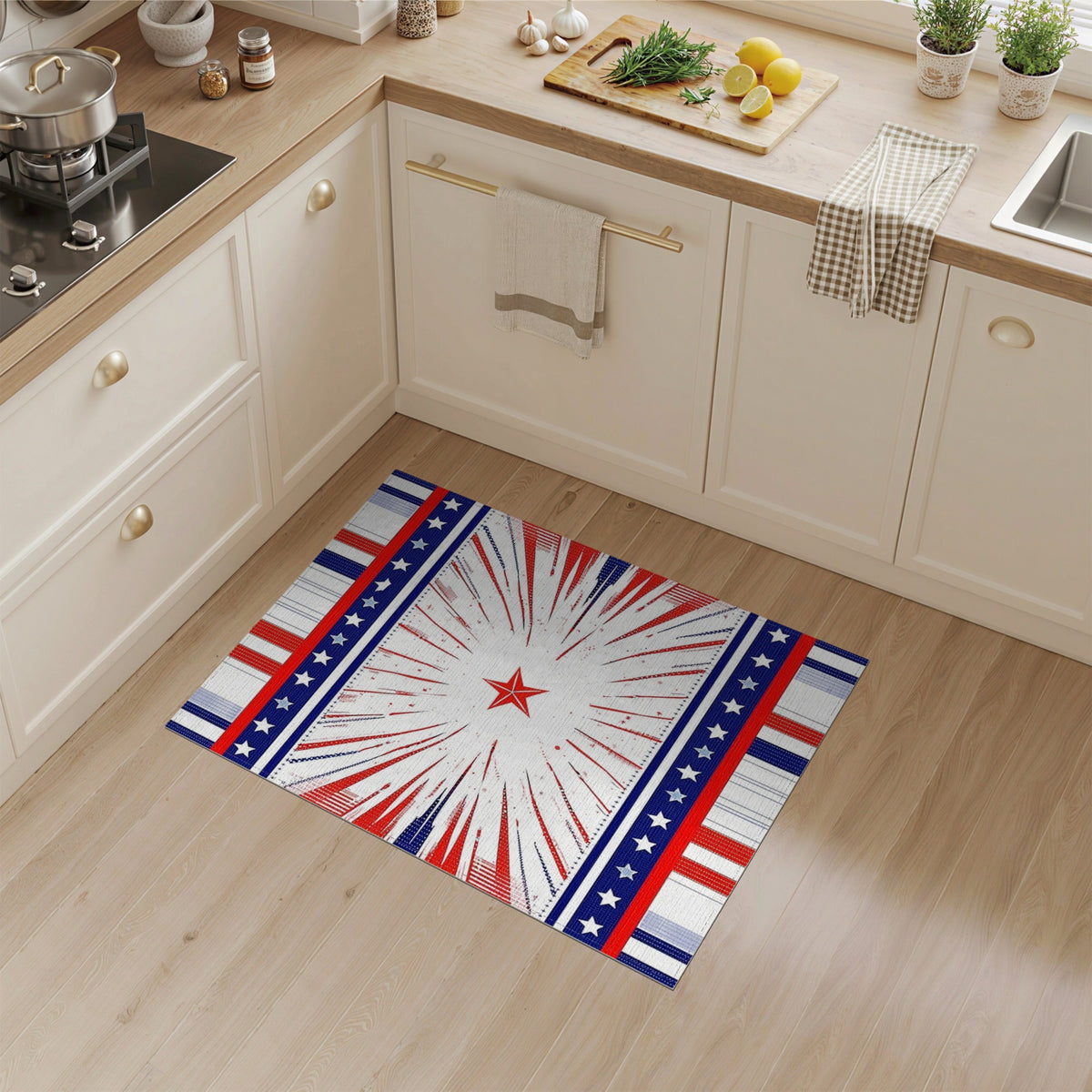Patriotic Red Starburst Area Rug