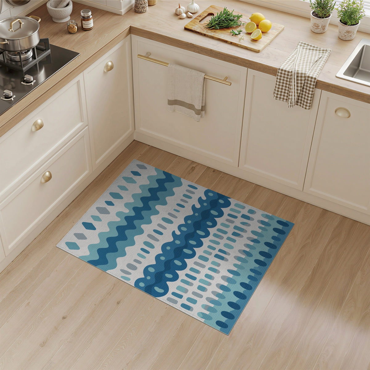 Coastal Beach Blue and Teal Blue Teal Coastal Wave Area Rug