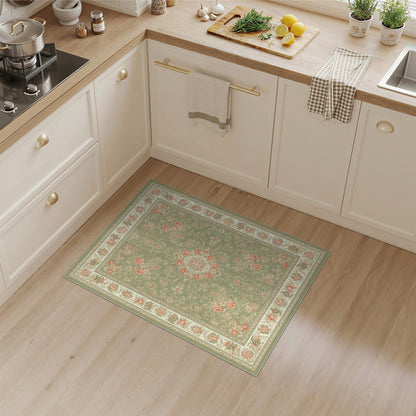 Sage Green Floral Vintage Area Rug