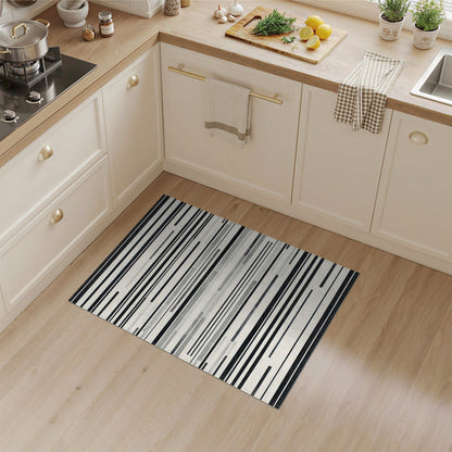Black White Striped Geometric Area Rug