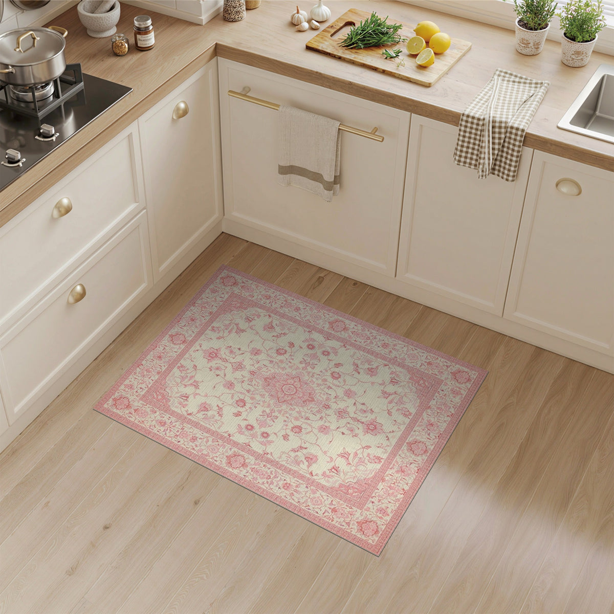 Pink Floral Medallion Vintage Rug
