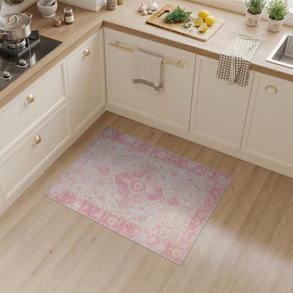 Pink Distressed Vintage Floral Pink Area Rug