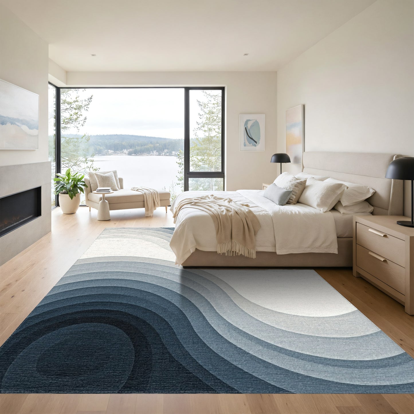 Layered Navy Gray Wave Rug