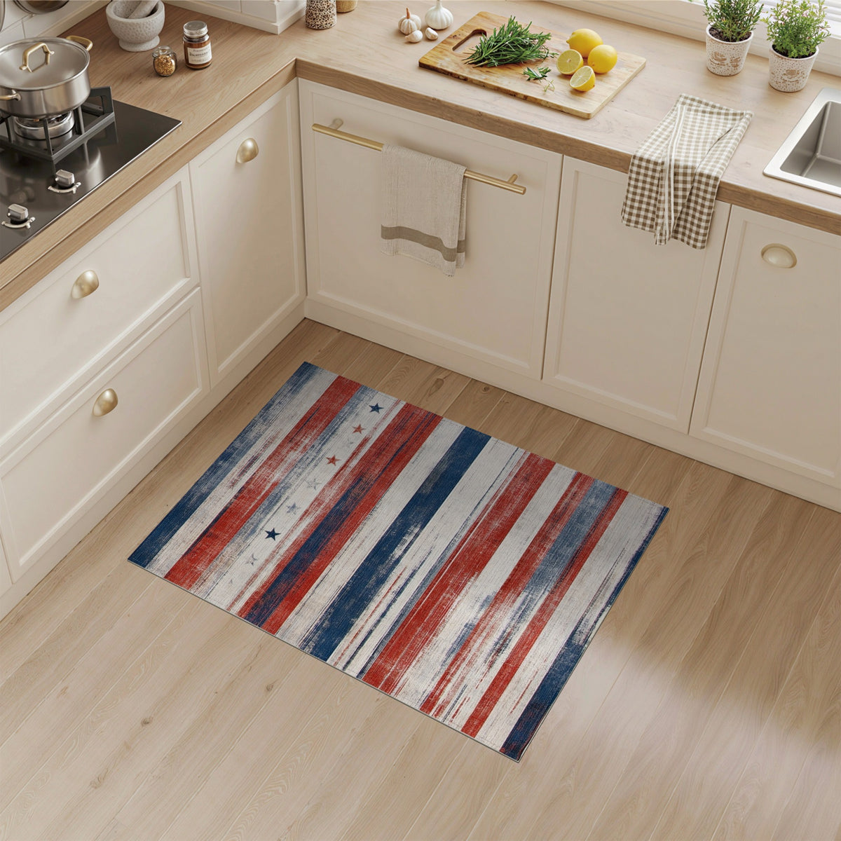 Distressed American Flag Washable Area Rug