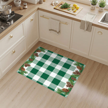 Green Gingham Pinecone Rustic Area Rug