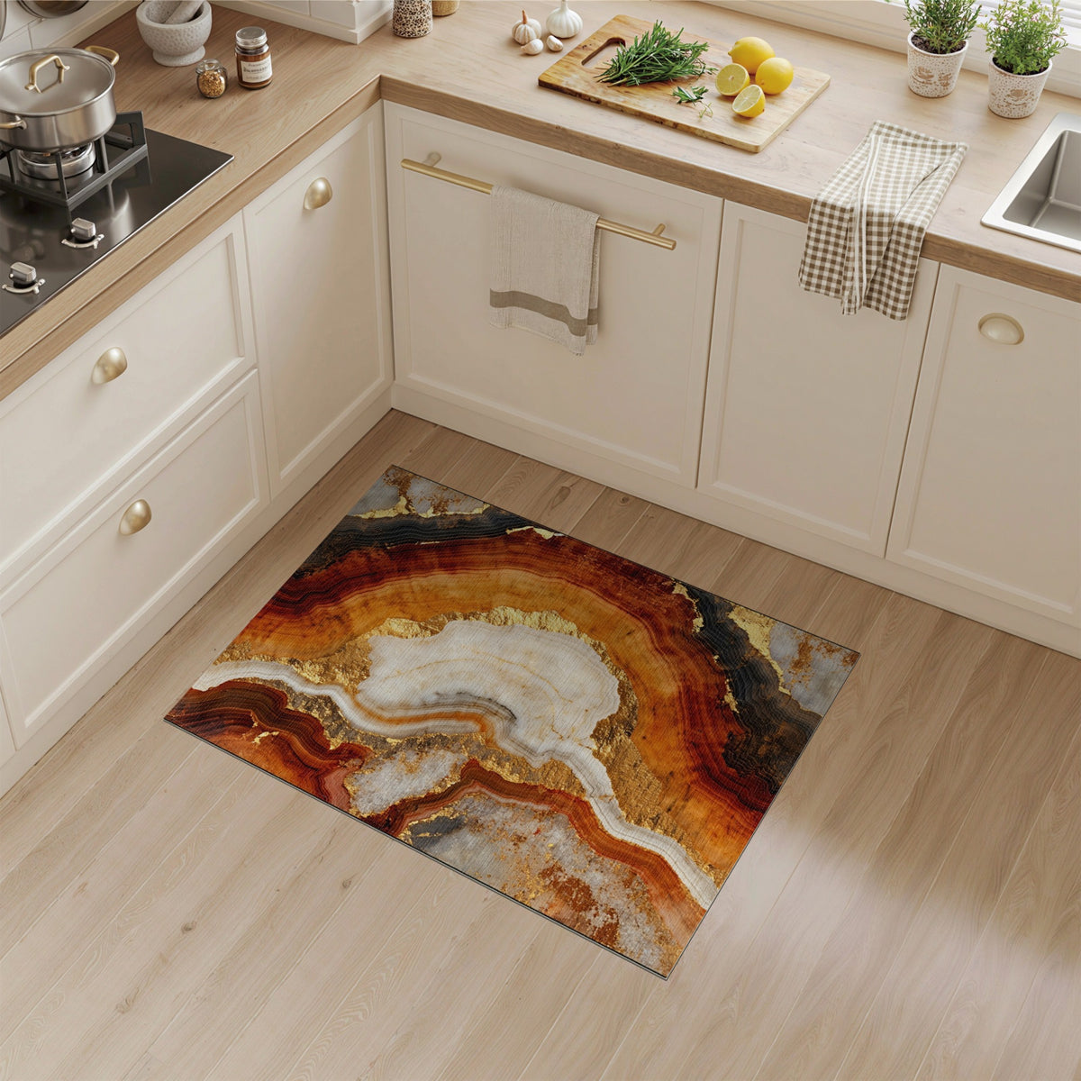 Brown and Gold Layered Marble Area Rug