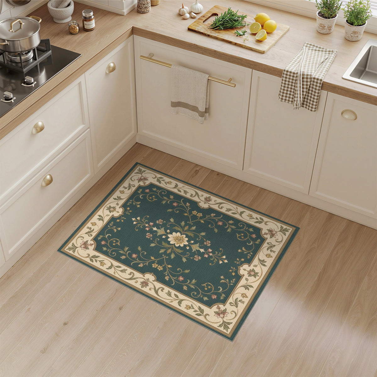 Teal Floral Vintage Area Rug