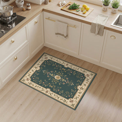 Teal Floral Vintage Area Rug