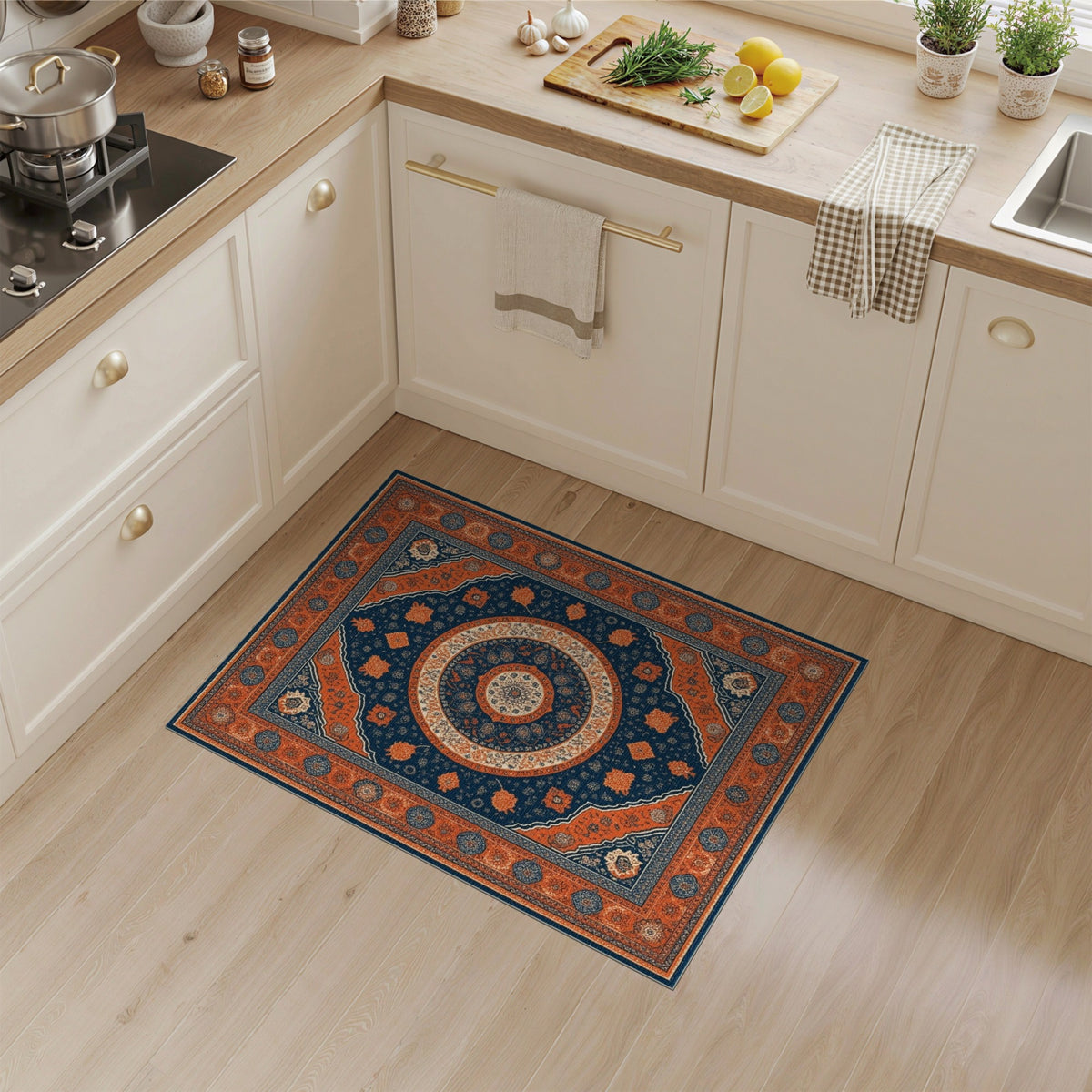 Navy Blue and Teal Navy Blue Orange Persian Medallion Area Rug