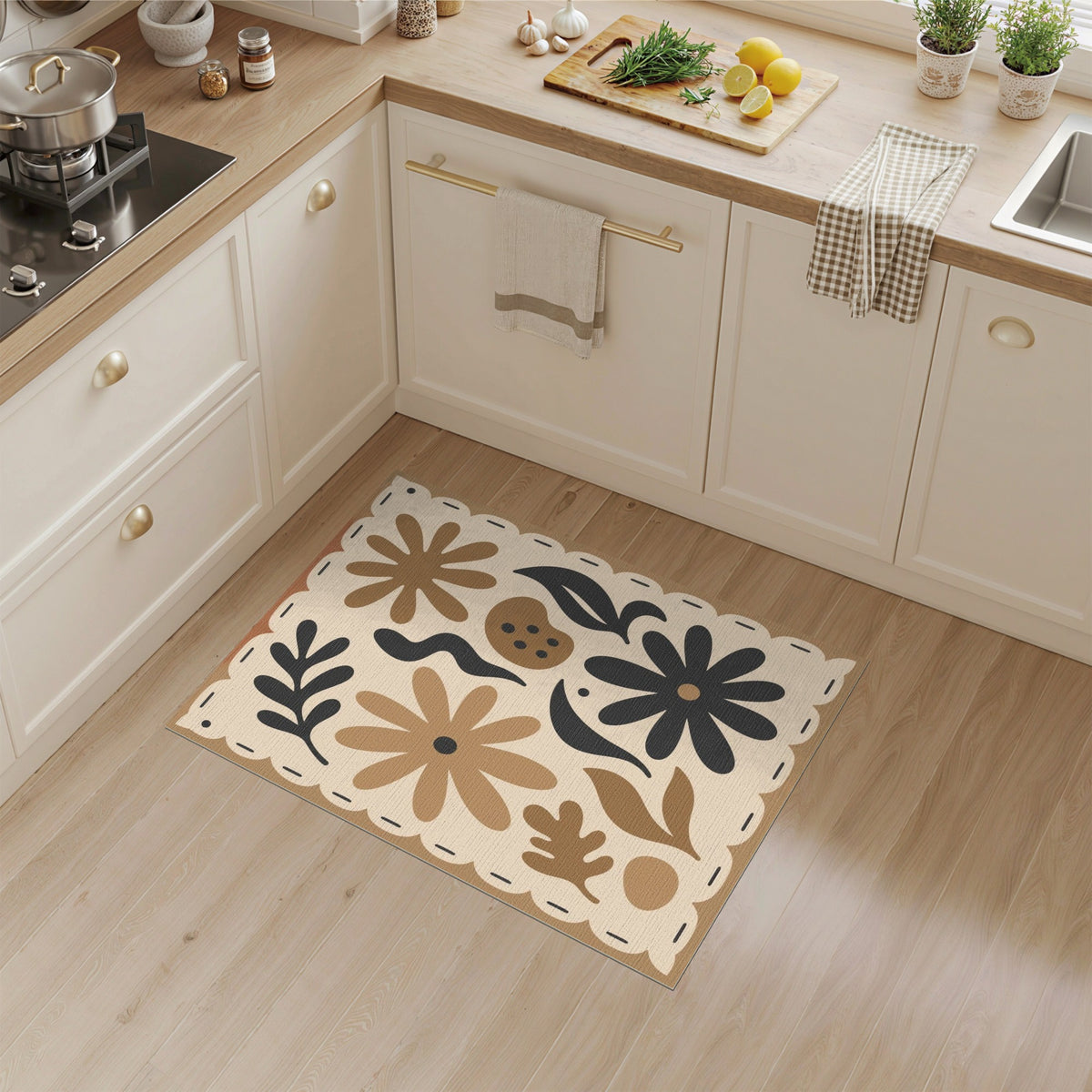 Beige Floral Vintage Area Rug
