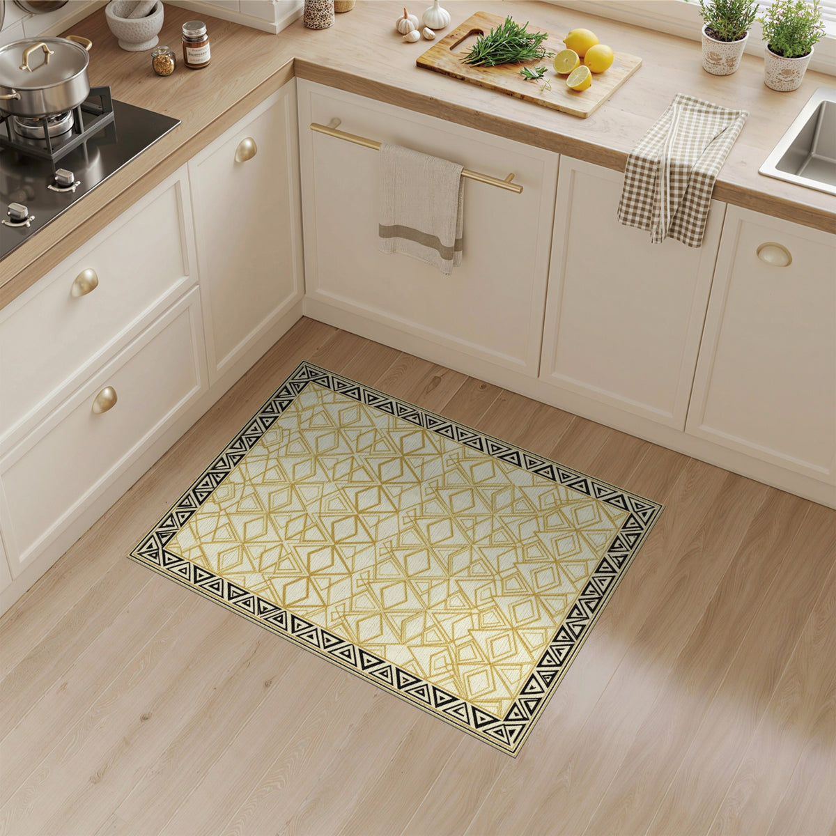 Geometric Modern Gold Geometric Diamond Area Rug