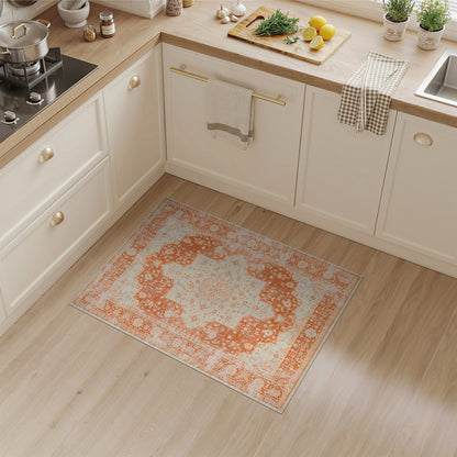Distressed Orange Vintage Medallion Area Rug