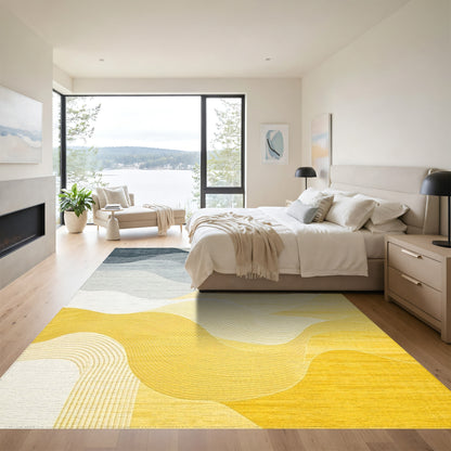 Gradient Navy Yellow Waves Rug