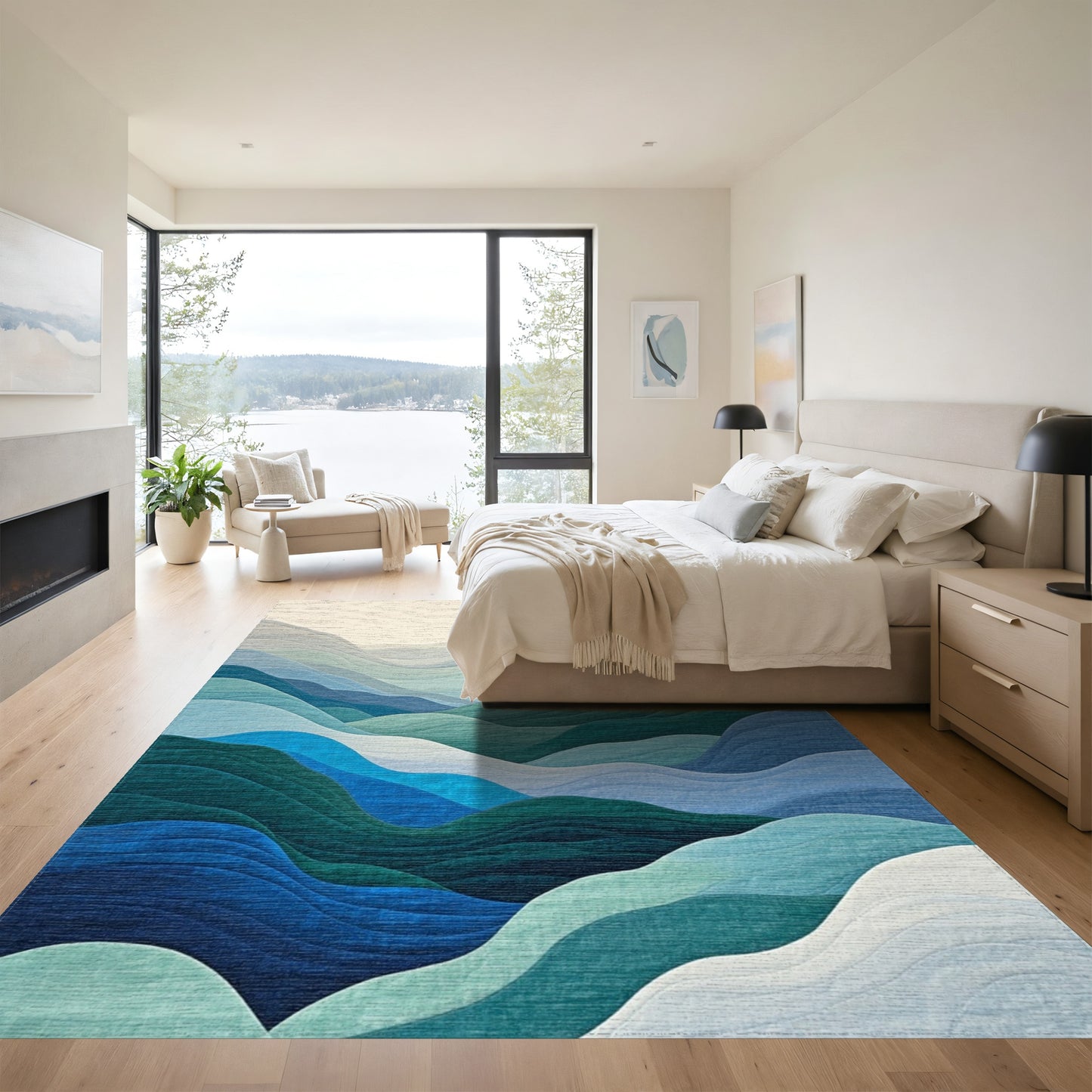 Teal Green Layered Wave Rug