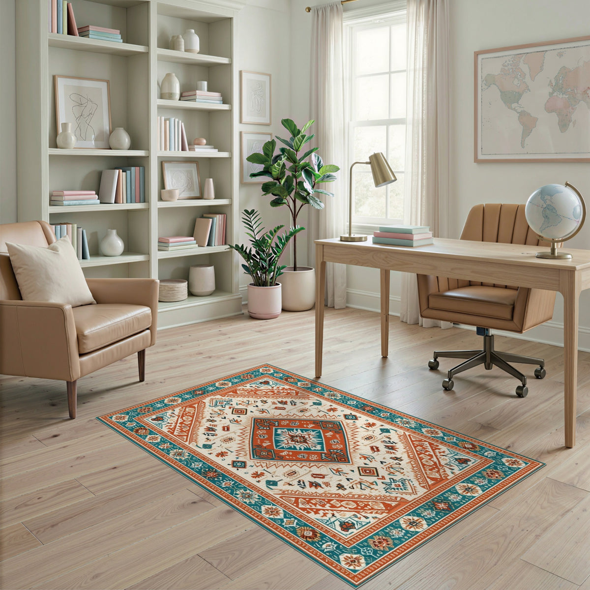 Teal Orange Southwestern Area Rug
