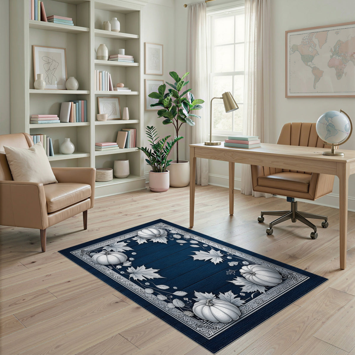 Navy Blue Pumpkin Harvest Area Rug