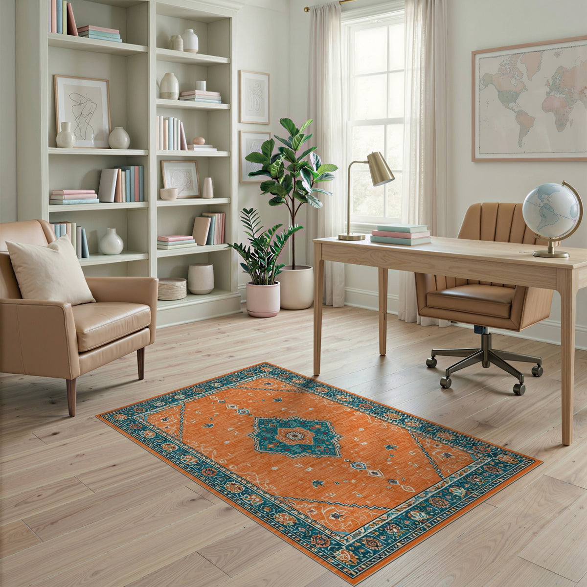 Orange Teal Persian Medallion Orange Area Rug