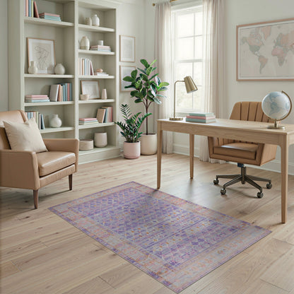 Purple Geometric Distressed Vintage Area Rug