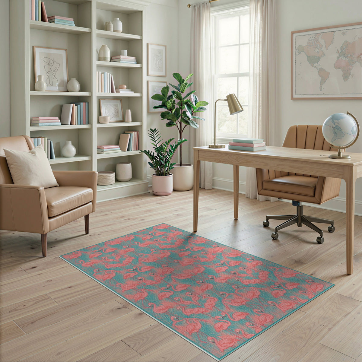 Pink Flamingo Teal Area Rug