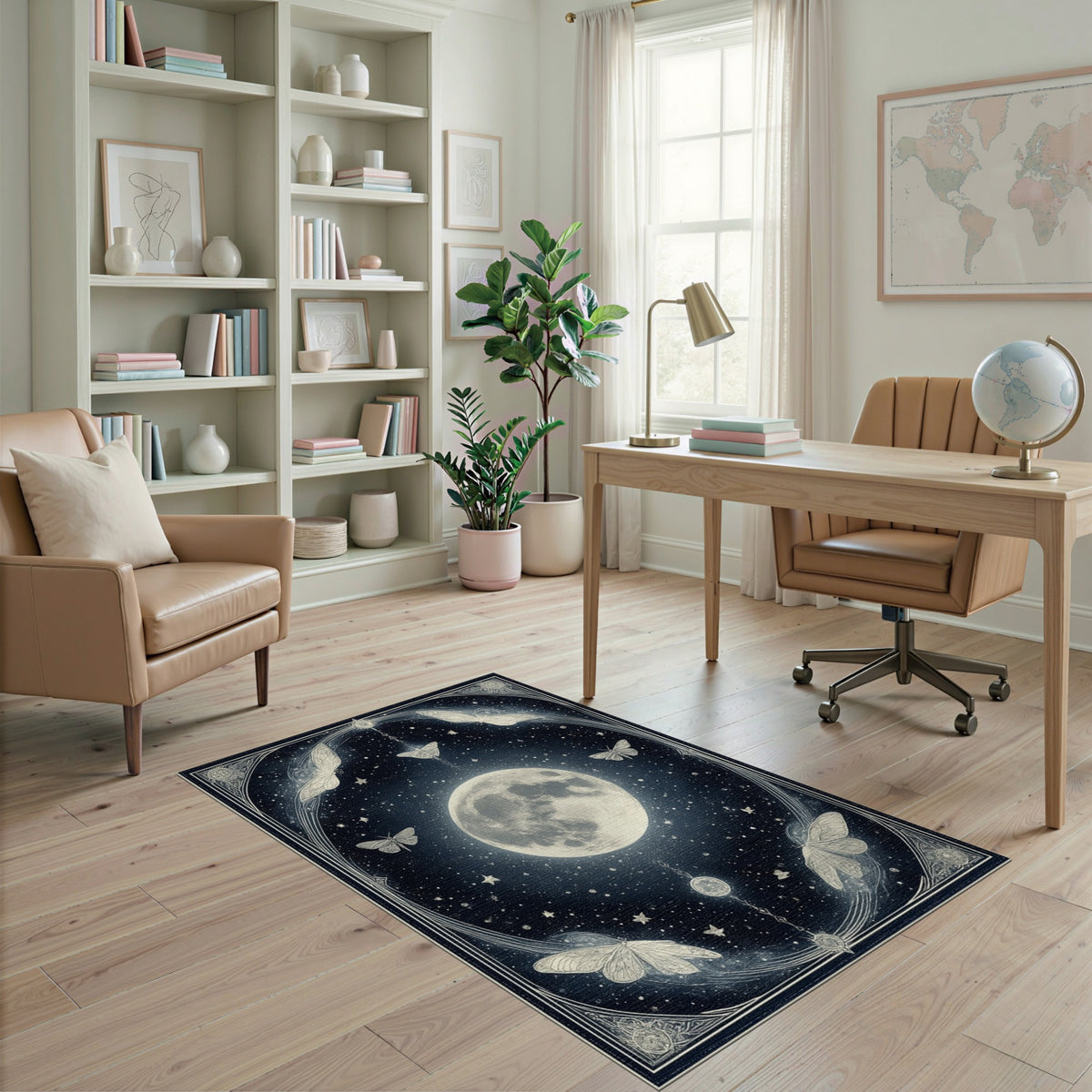 Moonlit Moth Celestial Area Rug