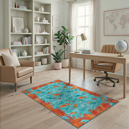 Ocean Fish Coral Washable Area Rug