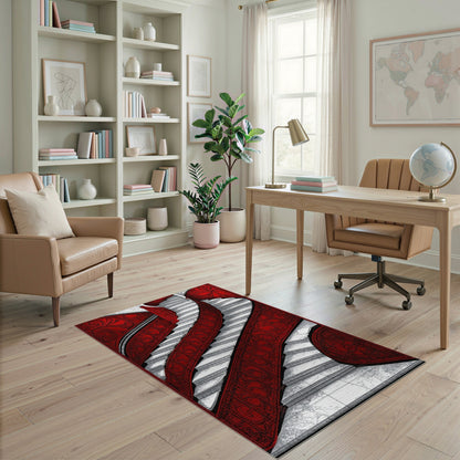 Red Ornate Staircase Area Rug