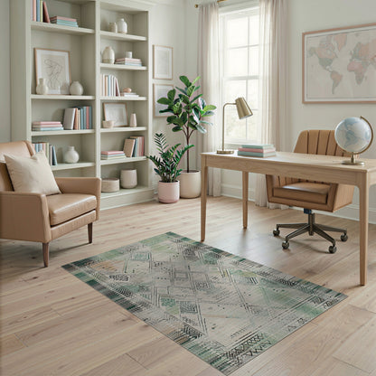 Teal Distressed Tribal Area Rug