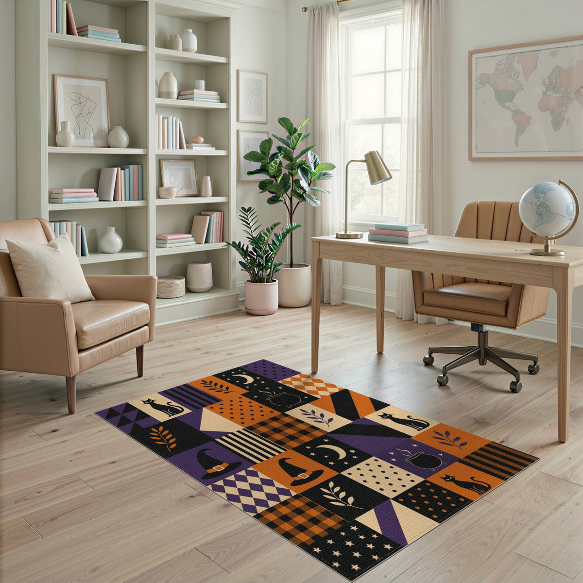 Halloween Cat Patchwork Area Rug
