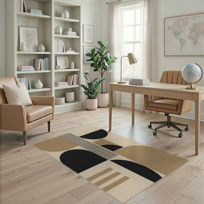 Brown and Tan Black and Brown Geometric Area Rug