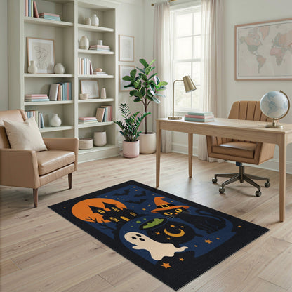 Spooky Halloween Witch Cat Area Rug