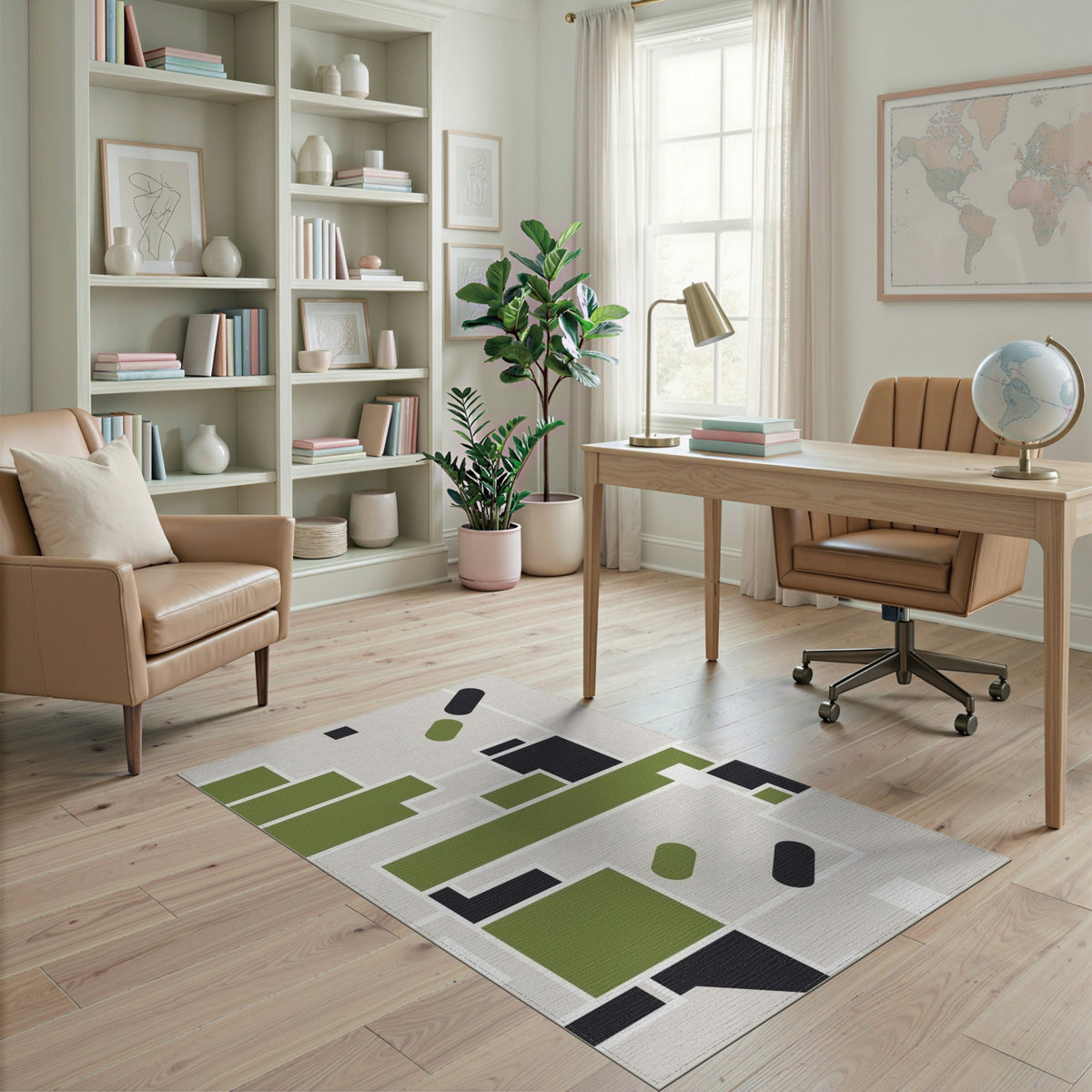 Green Geometric Abstract Area Rug