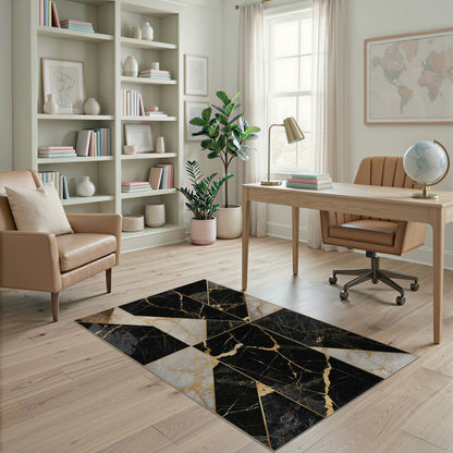 Black Gold Geometric Marble Area Rug