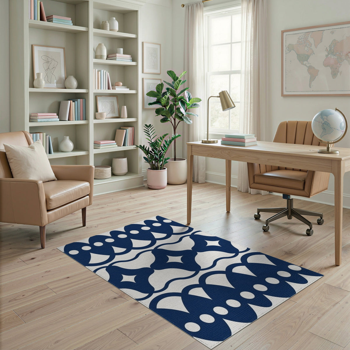 Navy Blue Geometric Scalloped Area Rug